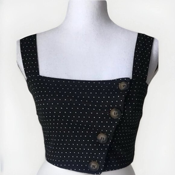 Free People “This Is Love” Black White Polka Dot Button Crop Top XS - Picture 2 of 5